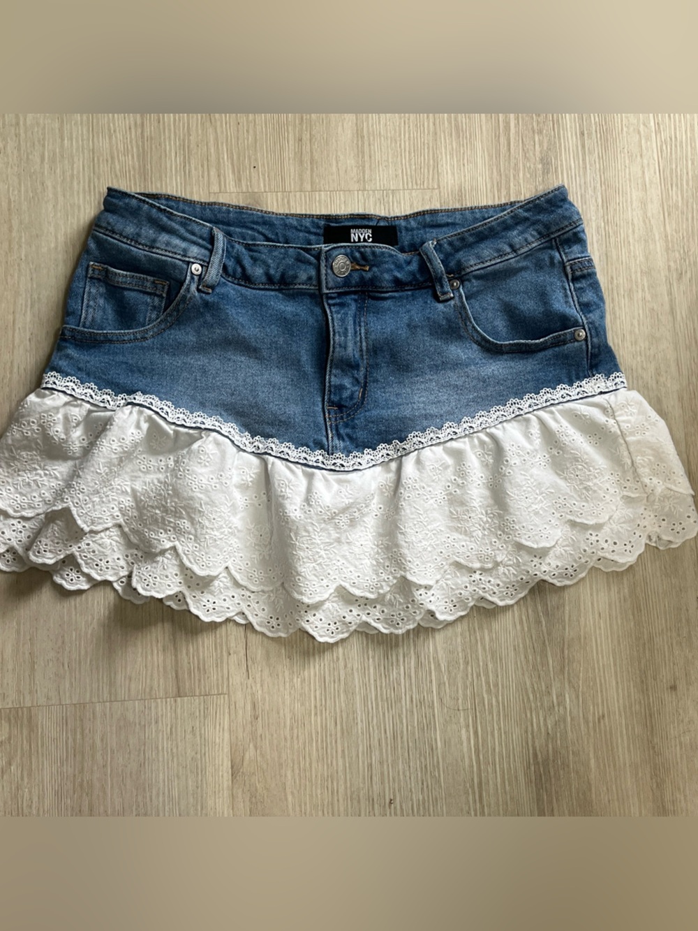 Denim and White Eyelet Ruffle Skirted